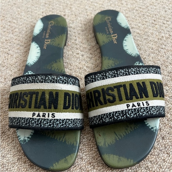 Dior Men's Black and Olive Slide Sandals
